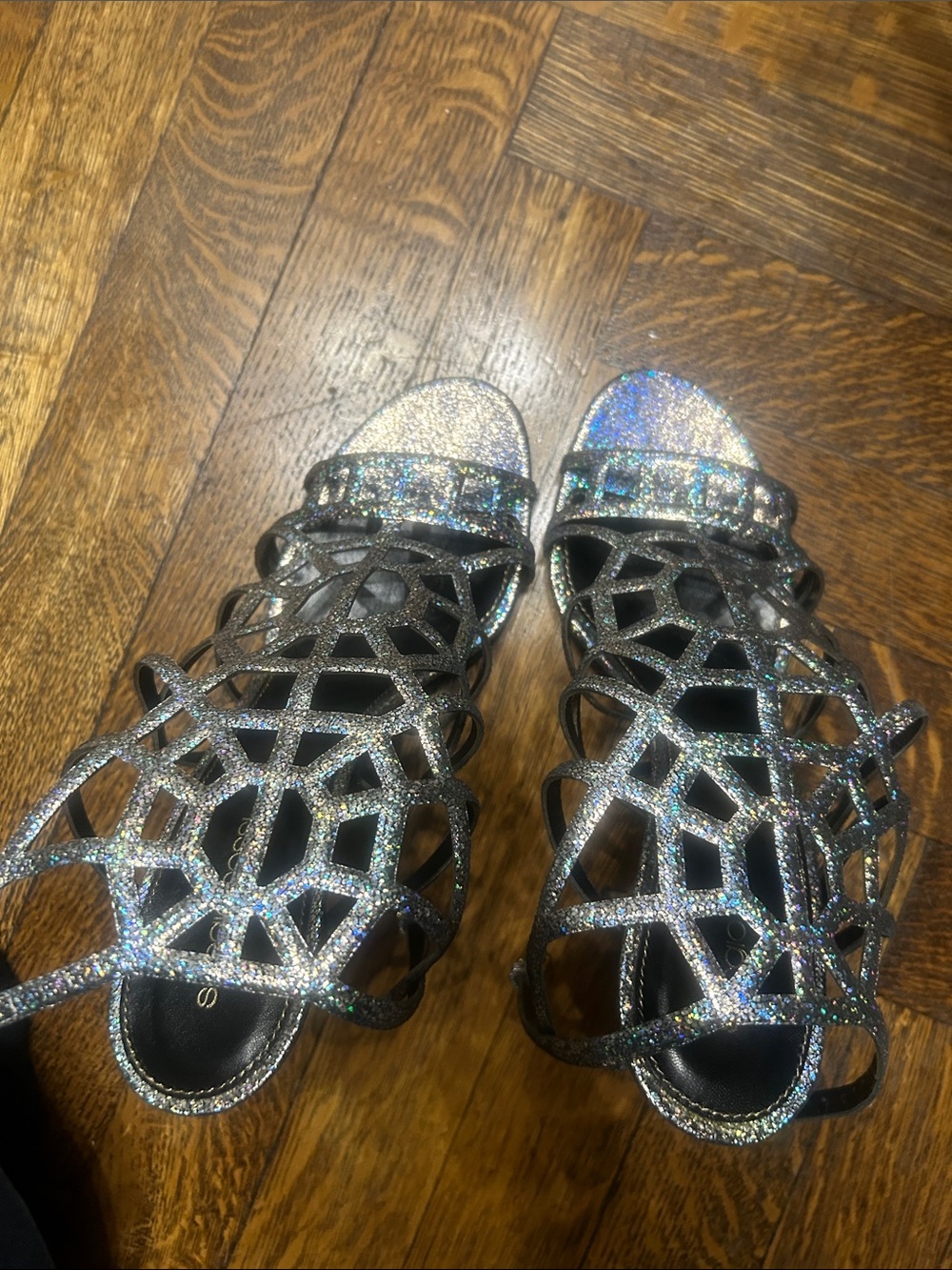 Sergio Rossi Silver Glitter Strappy Heeled Sandals